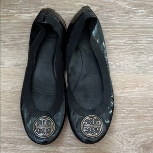 Tory Burch Black Flats with Silver Logo
